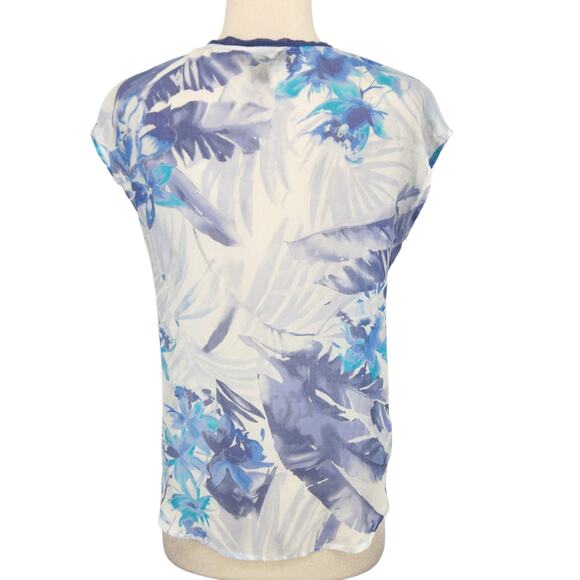 Tommy Bahama 100% Silk Sheer V Neck Blouse Pastel Tropical Print Size XS - Picture 4 of 7